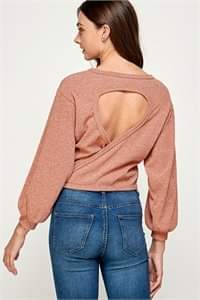 Cutout Back Bubble Sleeve Top