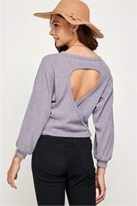 Cutout Back Bubble Sleeve Top